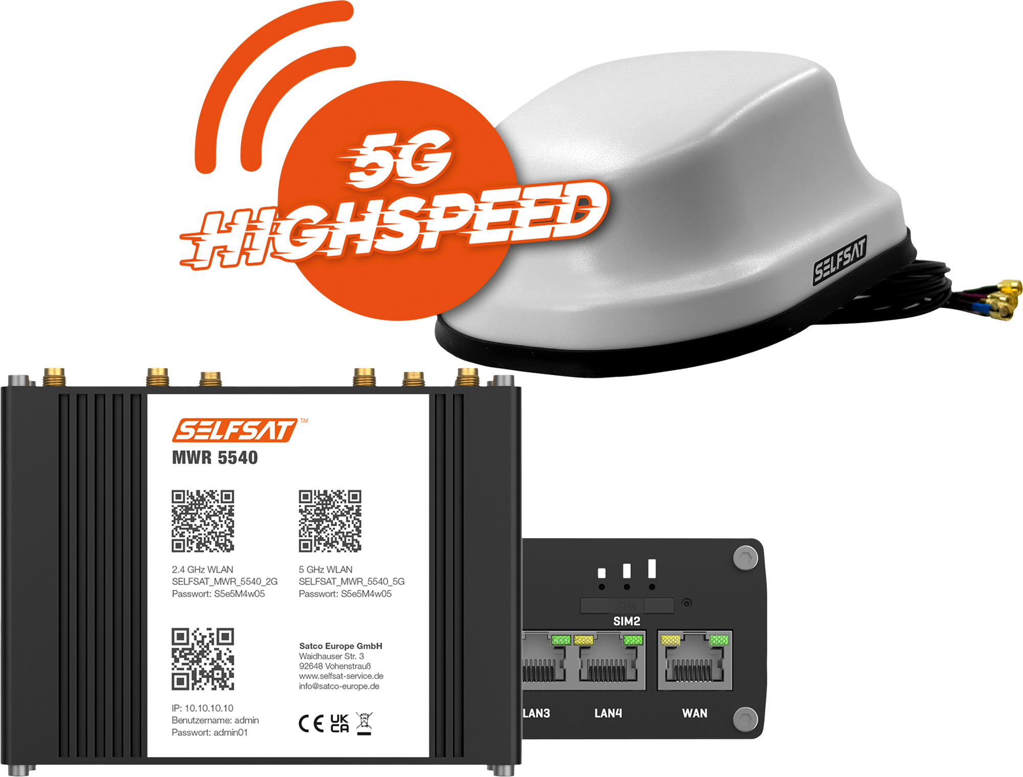 Router WLAN 4G Cat 6 MWR 4540 di Selfsat con antenna 5G fino a 300 Mbps - Berger Camping